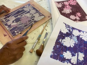 reduction lino cut in progess